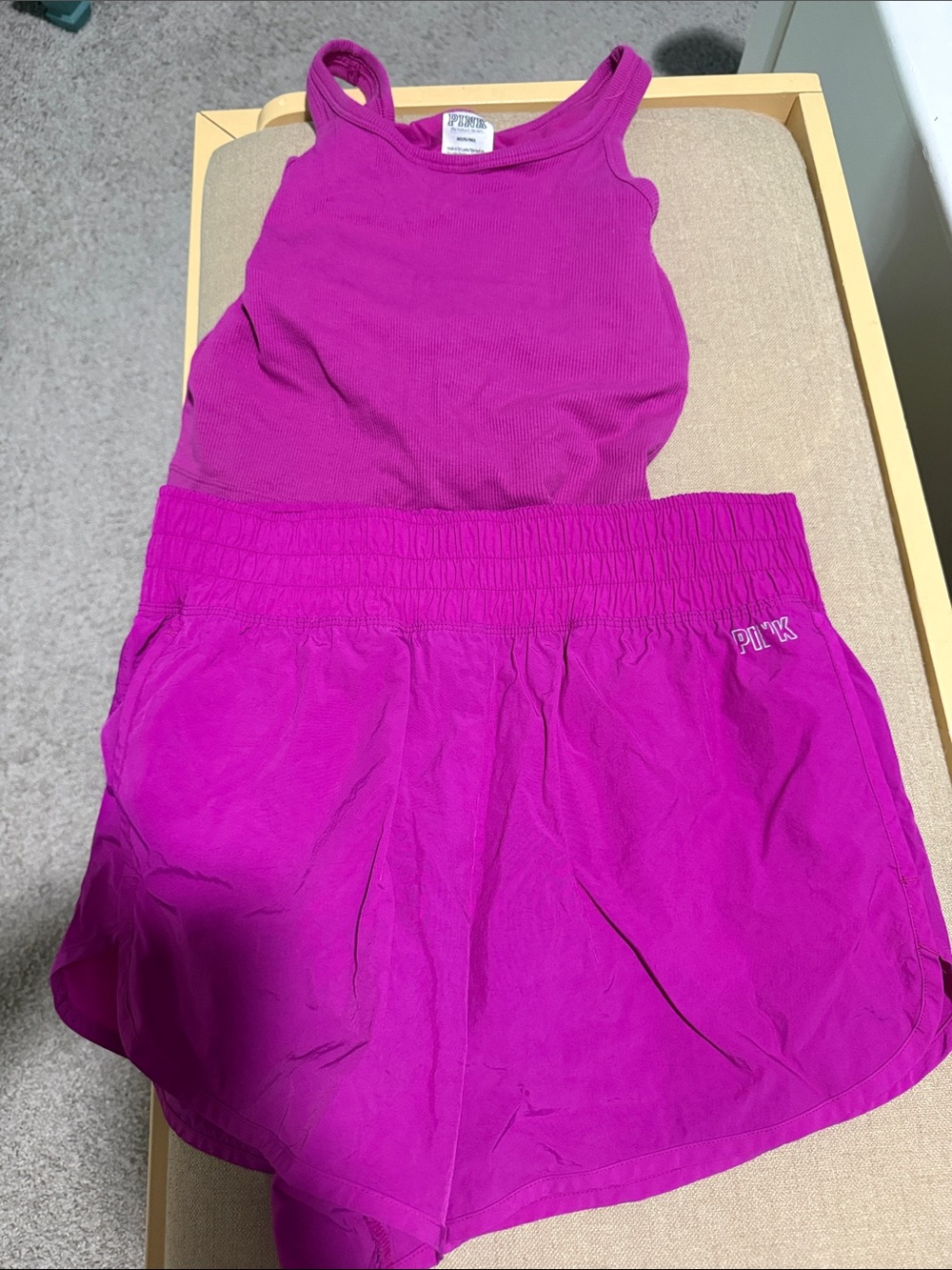 PINK Victoria's Secret Bright Magenta Tank Top & Shorts Set